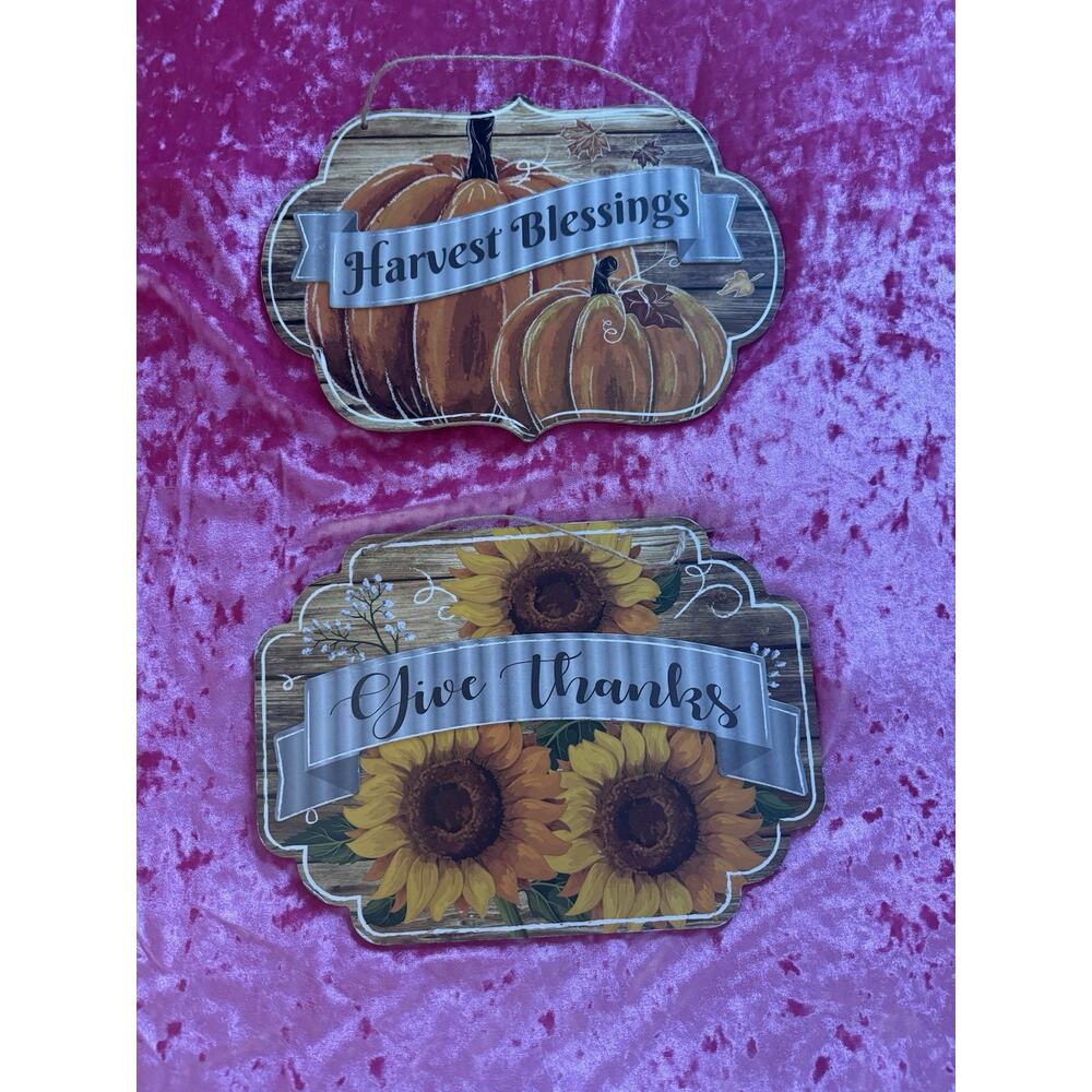 Autumn Harvest Thanksgiving Fall Wall Decor Hanging Boards Orange Brown